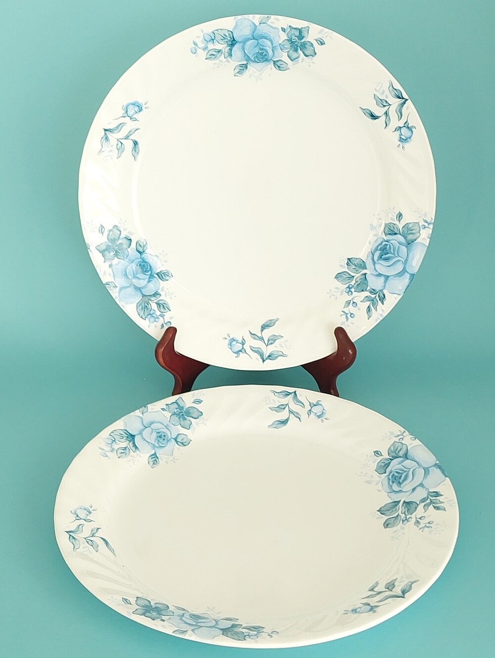 Set of 2 Vintage Corelle Blue Velvet Dinner Plates 10.25” Blue Rose Swirl